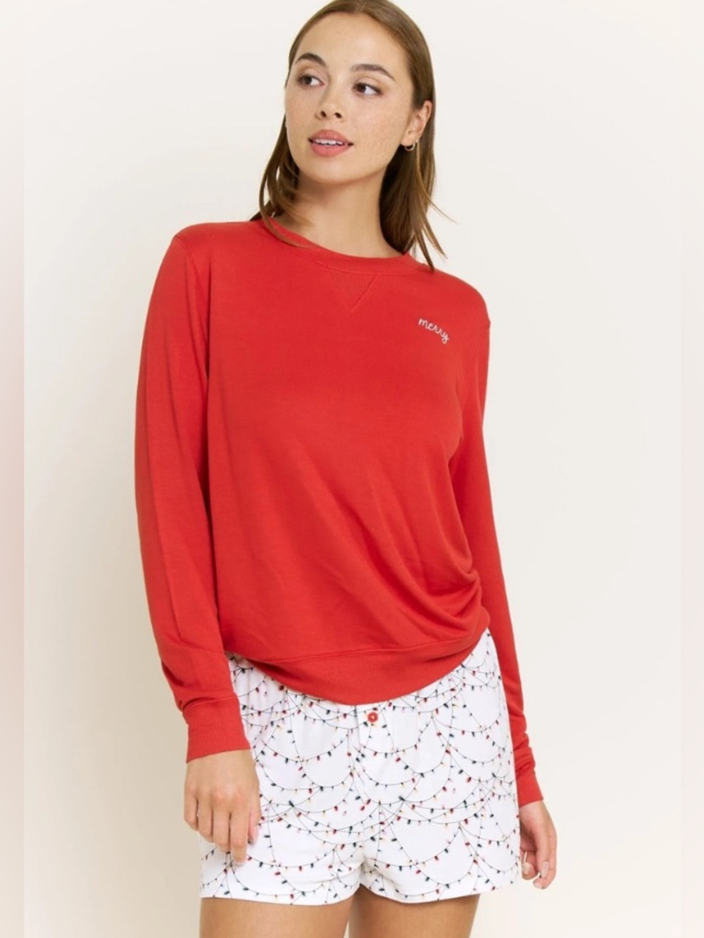 Honeydew Intimates Red Sugar Sweetheart Long Sleeve Boxers Shorts PJ Set NWT
